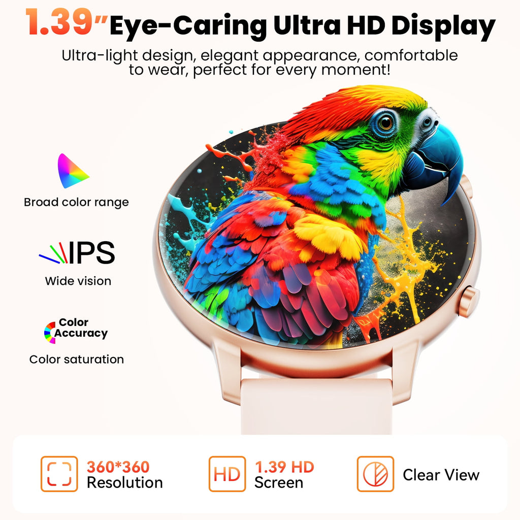 Mingdaln Smart Watch for Women, with 1.39" HD Answer Make Call/IP68 Waterproof/10 Days Standby, with Fitness Tracker,Smartwatch for Android IPhone Devices（Gold）