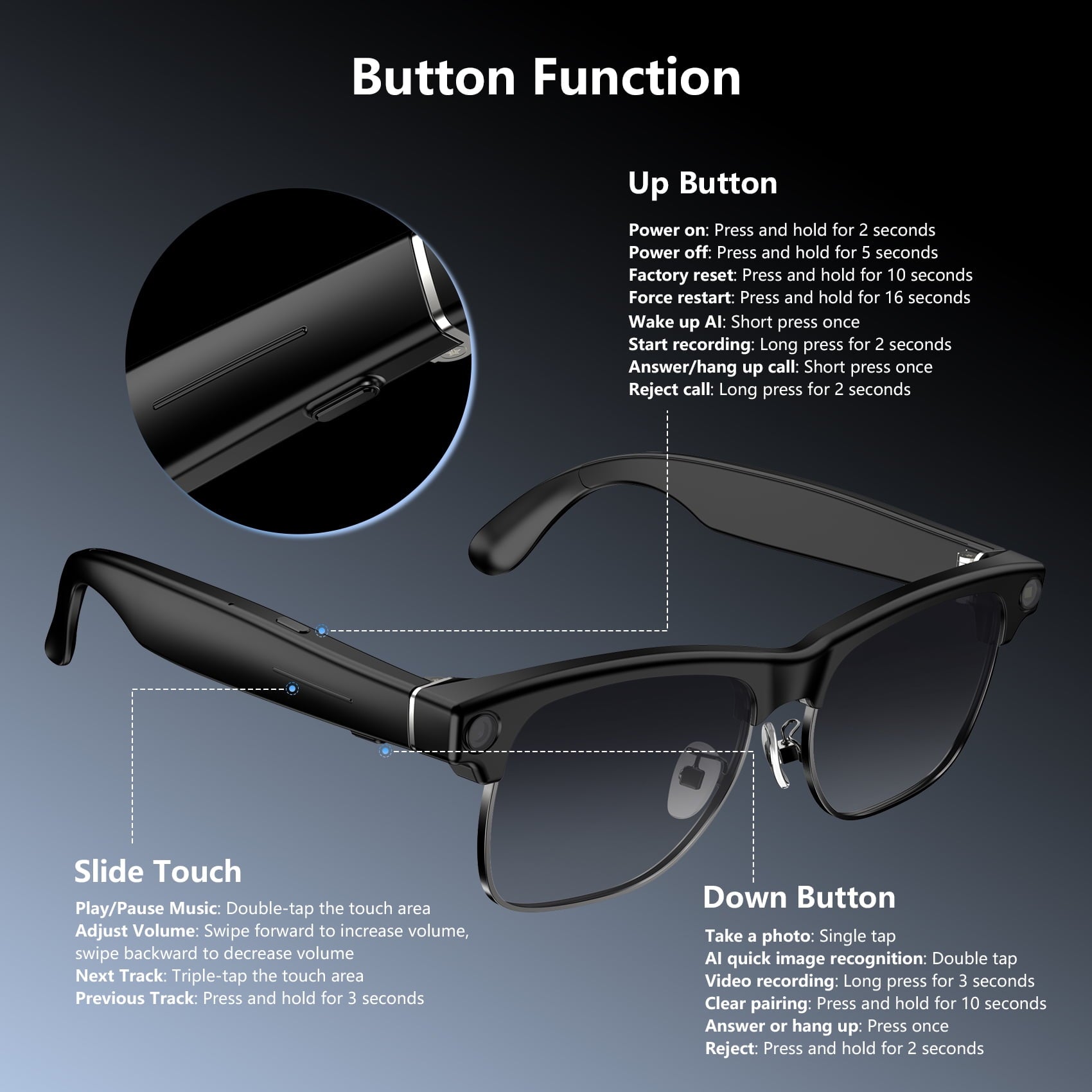 Blackview AI Smart Glasses with Camera, 1080P HD Video & Photo Capture, Real-Time Translation, Recording Glasses with AI Assistant for Women & Men, Open-Ear Audio for Travel (Photochromic)